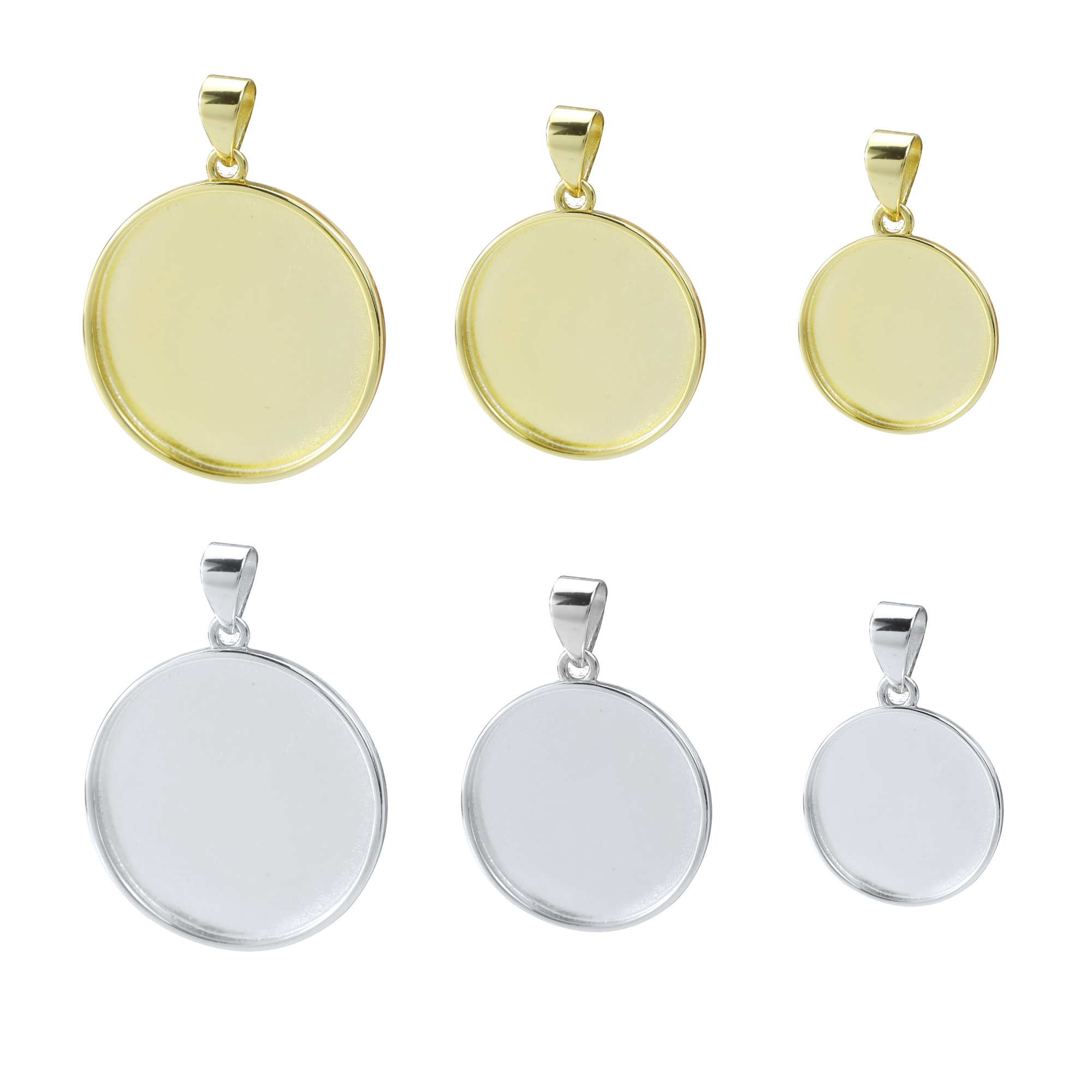 Round Bezel Settings for Breast Milk Resin Gold Plated Solid 925 Sterling Silver Pendant Charm DIY Supplies 1411274 - Click Image to Close